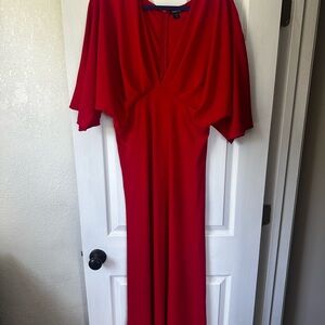 Boohoo Red V-Neck Dolman Sleeve Maxi Dress